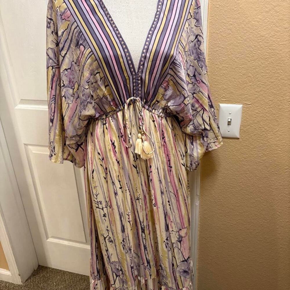 Zury cram and purple silk maxi dress. Free size